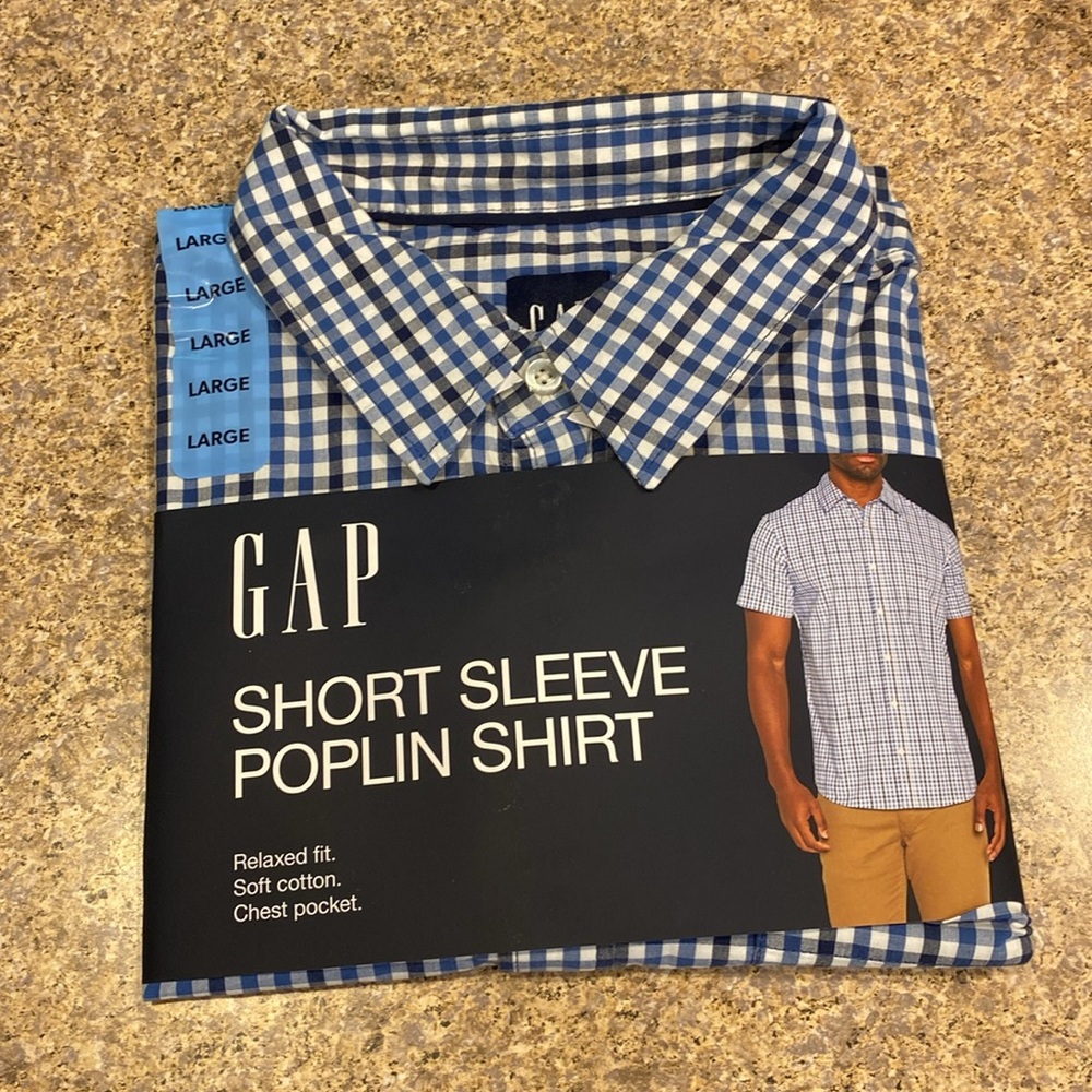 NWT Gap Short Sleeve Poplin Plaid Shirt Large Relaxed Fit Chest Pocket Cotton - Picture 3 of 11